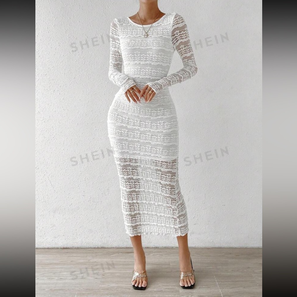 SHEIN VCAY Solid Lace Bodycon Dress - Picture 5 of 14